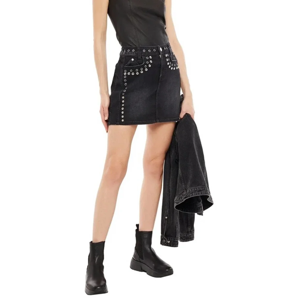 NWT Current/Elliott The 7-Pocket Studded Mini Skirt Size 25